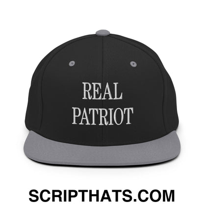 Real Patriot Embroidered Flat Bill Brim Snapback Hat Black Silver