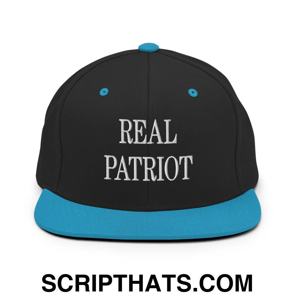 Real Patriot Embroidered Flat Bill Brim Snapback Hat Black Teal