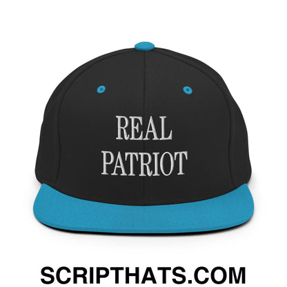 Real Patriot Embroidered Flat Bill Brim Snapback Hat Black Teal