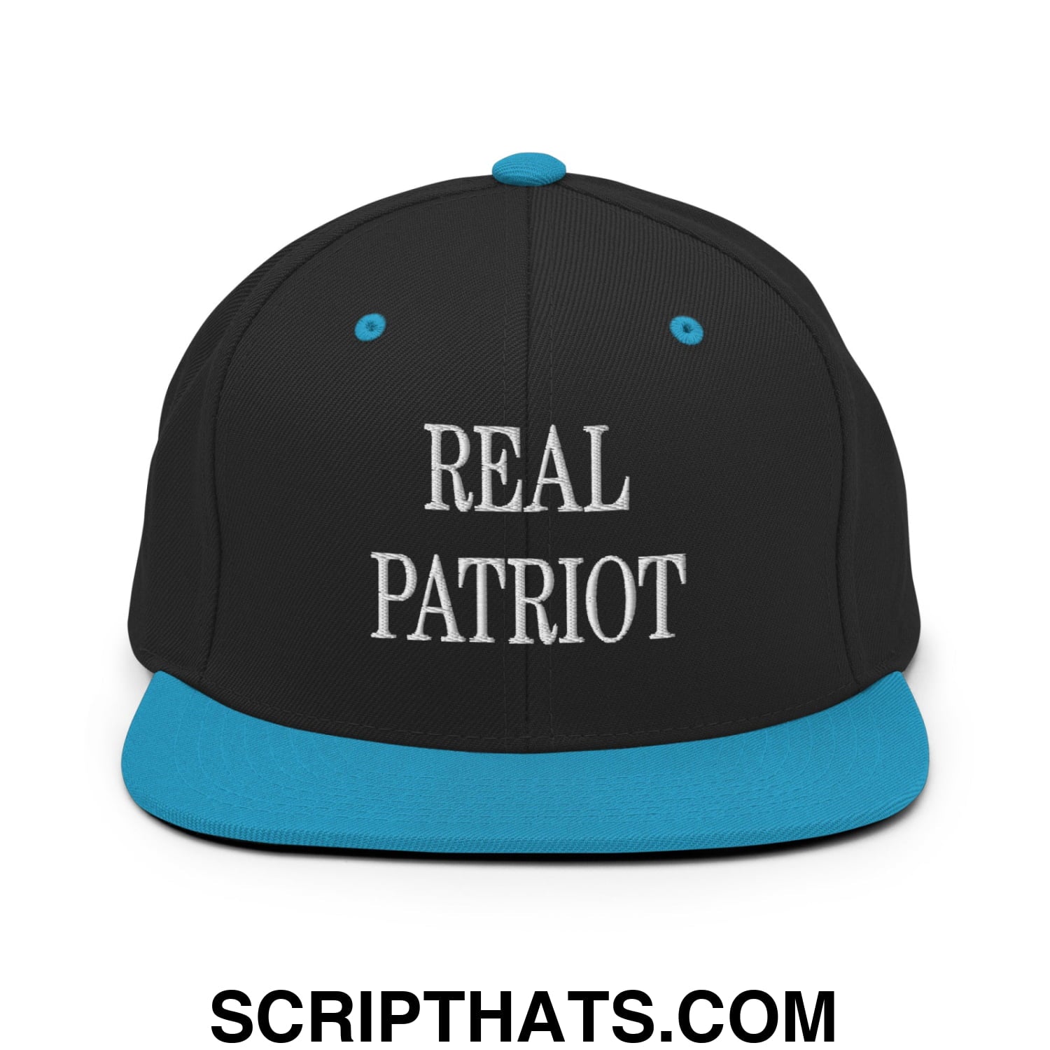 Real Patriot Embroidered Flat Bill Brim Snapback Hat Black Teal