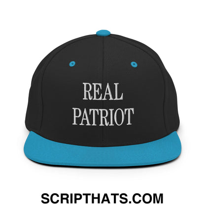 Real Patriot Embroidered Flat Bill Brim Snapback Hat Black Teal