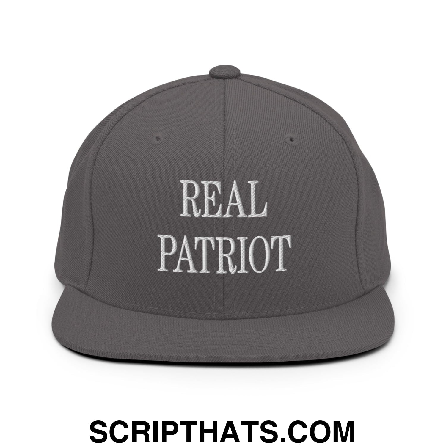 Real Patriot Embroidered Flat Bill Brim Snapback Hat Dark Grey