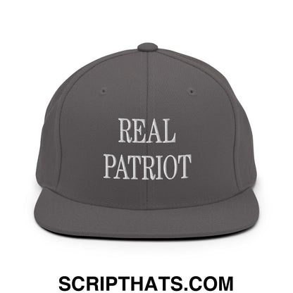 Real Patriot Embroidered Flat Bill Brim Snapback Hat Dark Grey