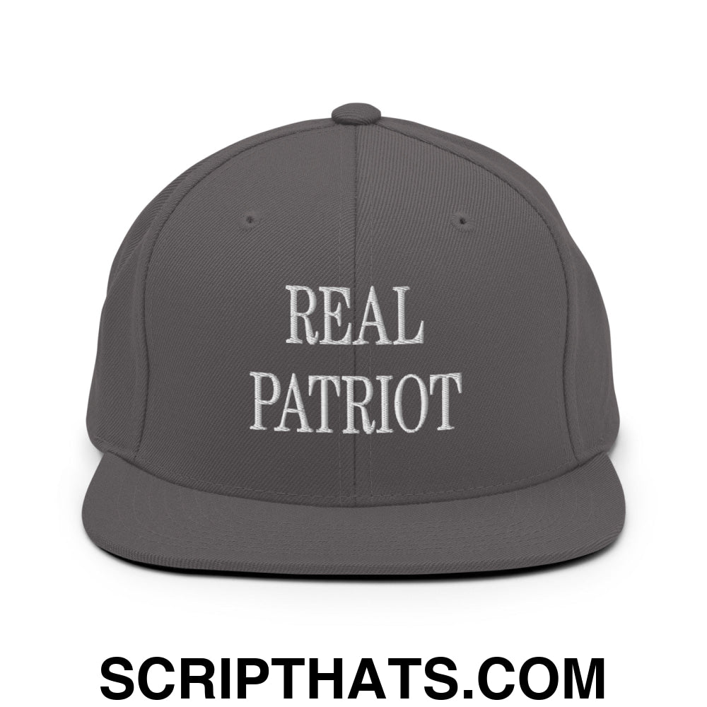 Real Patriot Embroidered Flat Bill Brim Snapback Hat Dark Grey