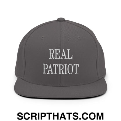 Real Patriot Embroidered Flat Bill Brim Snapback Hat Dark Grey