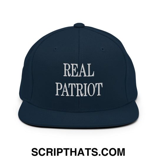 Real Patriot Embroidered Flat Bill Brim Snapback Hat Dark Navy