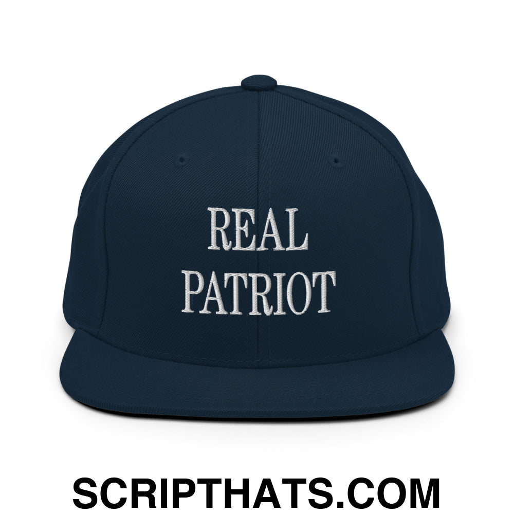 Real Patriot Embroidered Flat Bill Brim Snapback Hat Dark Navy