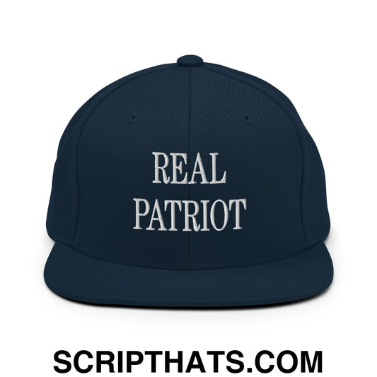Real Patriot Embroidered Flat Bill Brim Snapback Hat Dark Navy