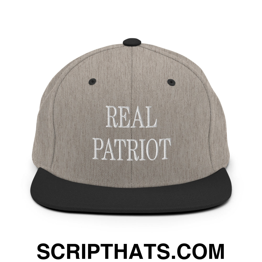 Real Patriot Embroidered Flat Bill Brim Snapback Hat Heather Black