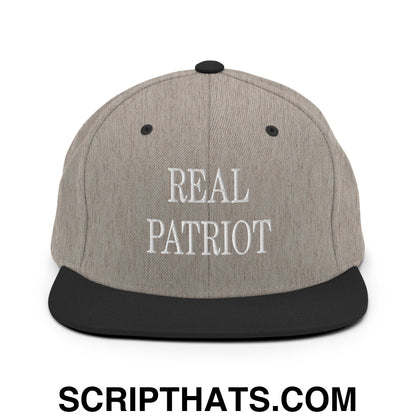 Real Patriot Embroidered Flat Bill Brim Snapback Hat Heather Black
