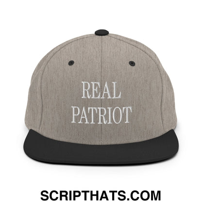 Real Patriot Embroidered Flat Bill Brim Snapback Hat Heather Black