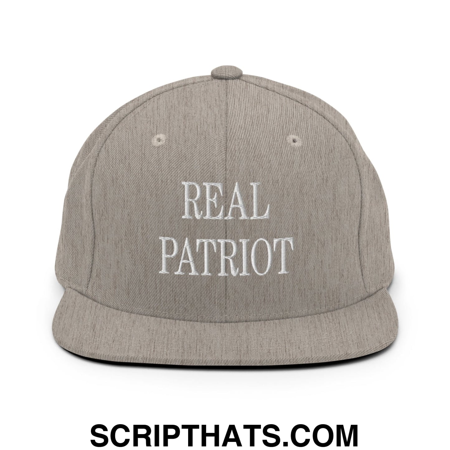 Real Patriot Embroidered Flat Bill Brim Snapback Hat Heather Grey