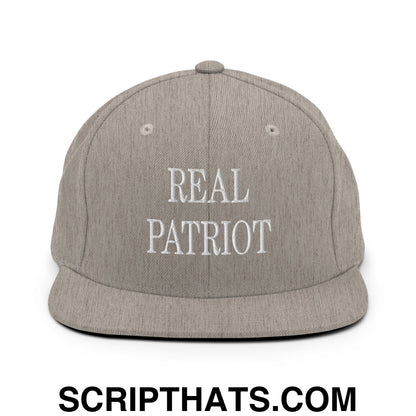 Real Patriot Embroidered Flat Bill Brim Snapback Hat Heather Grey