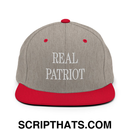 Real Patriot Embroidered Flat Bill Brim Snapback Hat Heather Grey Red