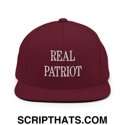 Real Patriot Embroidered Flat Bill Brim Snapback Hat Maroon