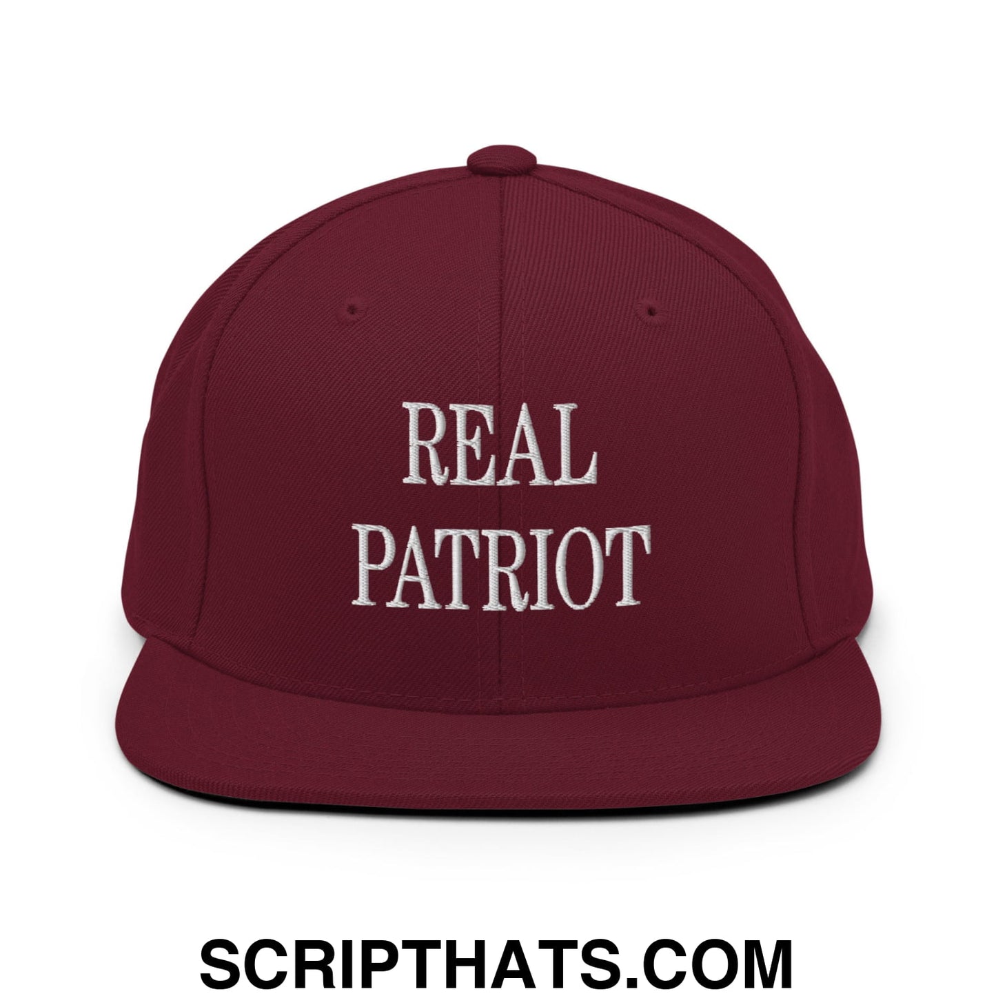 Real Patriot Embroidered Flat Bill Brim Snapback Hat Maroon