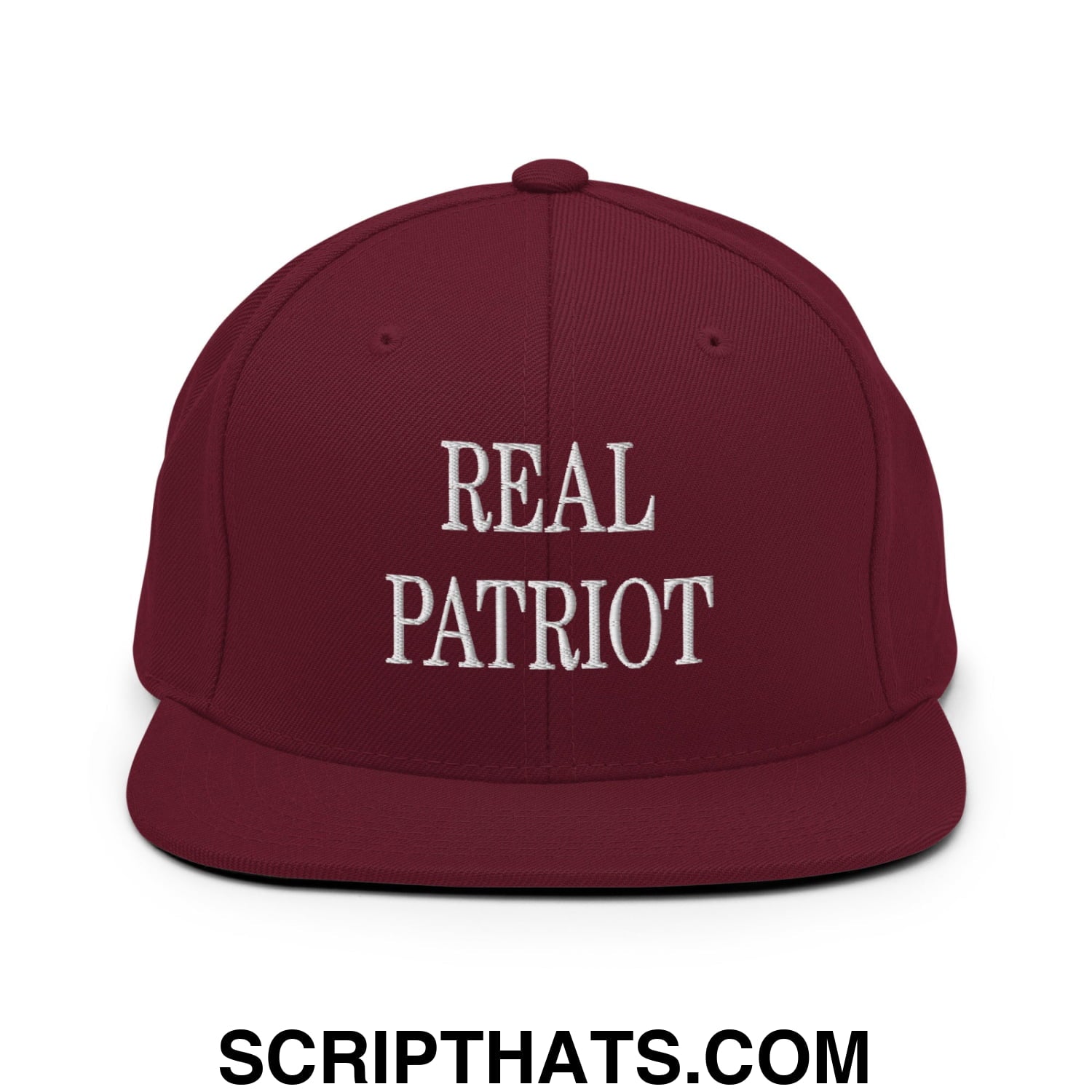 Real Patriot Embroidered Flat Bill Brim Snapback Hat Maroon