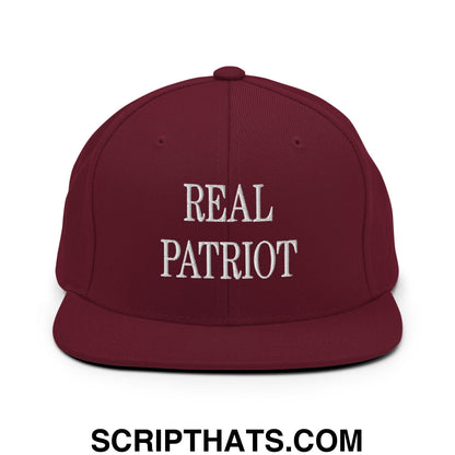 Real Patriot Embroidered Flat Bill Brim Snapback Hat Maroon