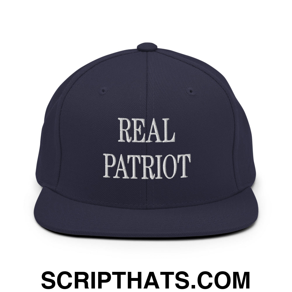 Real Patriot Embroidered Flat Bill Brim Snapback Hat Navy