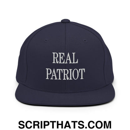 Real Patriot Embroidered Flat Bill Brim Snapback Hat Navy
