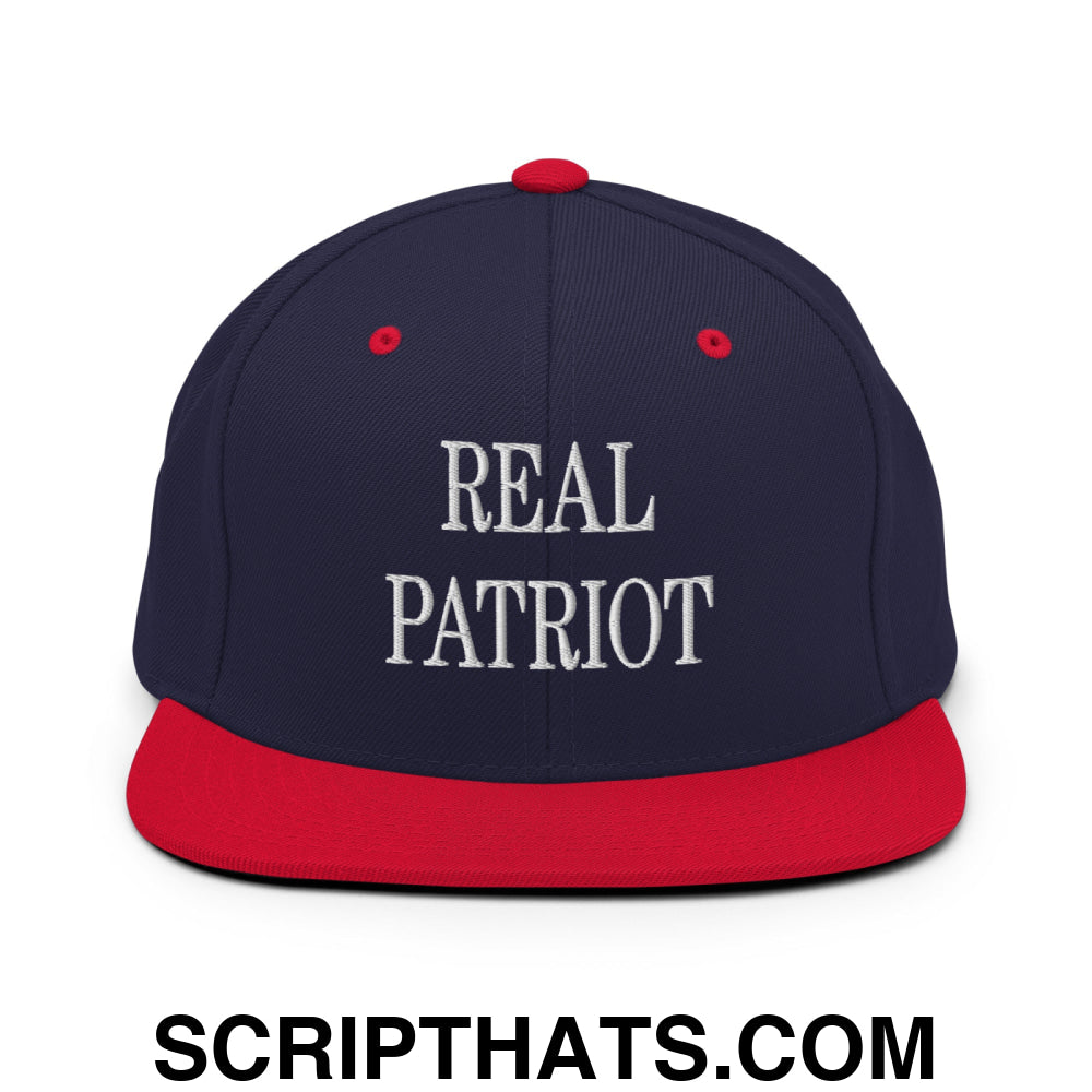 Real Patriot Embroidered Flat Bill Brim Snapback Hat Navy Red