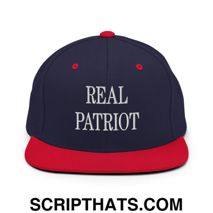 Real Patriot Embroidered Flat Bill Brim Snapback Hat Navy Red