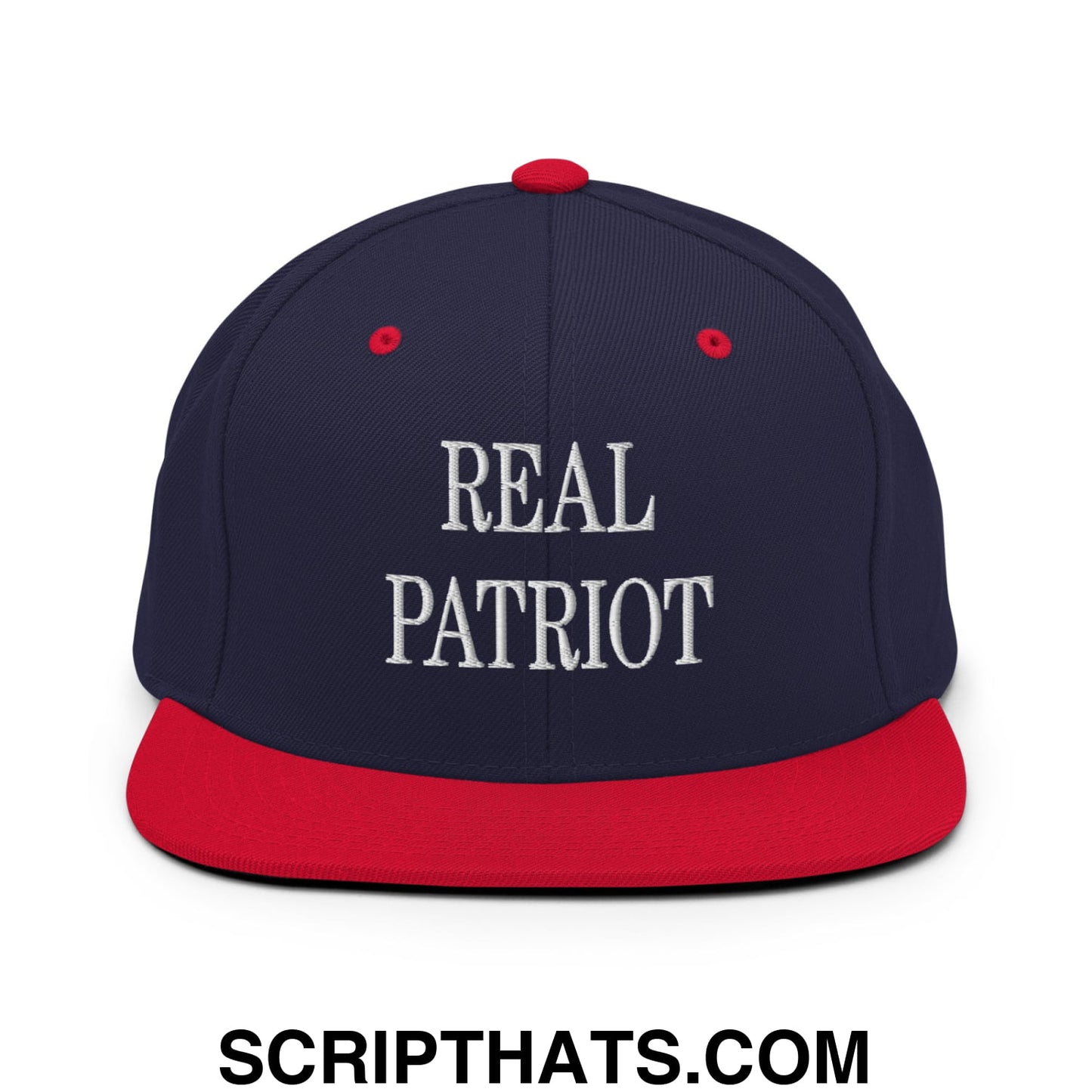 Real Patriot Embroidered Flat Bill Brim Snapback Hat Navy Red