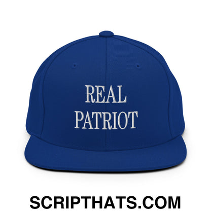 Real Patriot Embroidered Flat Bill Brim Snapback Hat Royal Blue