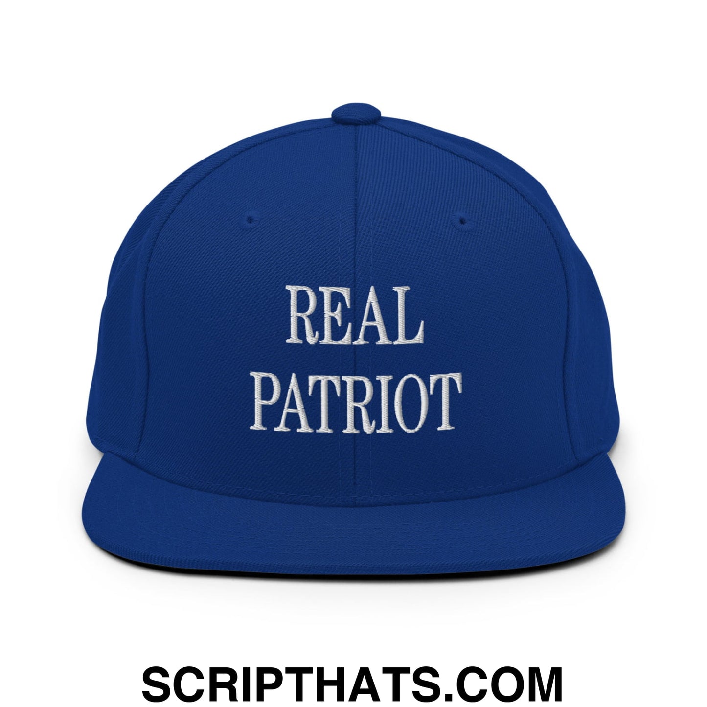 Real Patriot Embroidered Flat Bill Brim Snapback Hat Royal Blue