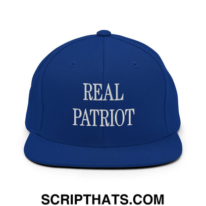 Real Patriot Embroidered Flat Bill Brim Snapback Hat Royal Blue