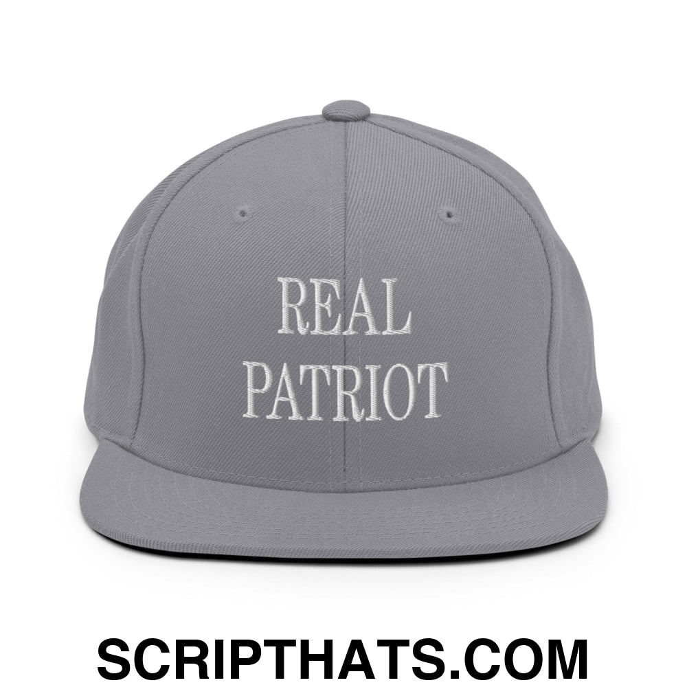 Real Patriot Embroidered Flat Bill Brim Snapback Hat Silver