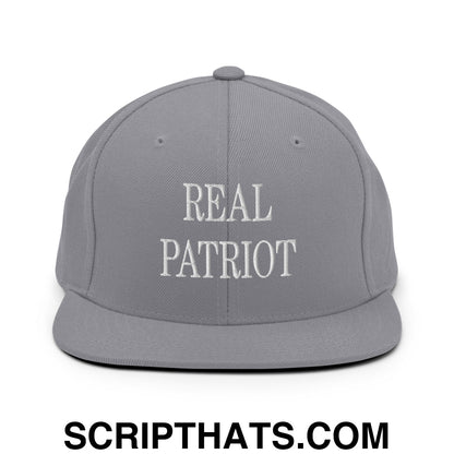 Real Patriot Embroidered Flat Bill Brim Snapback Hat Silver