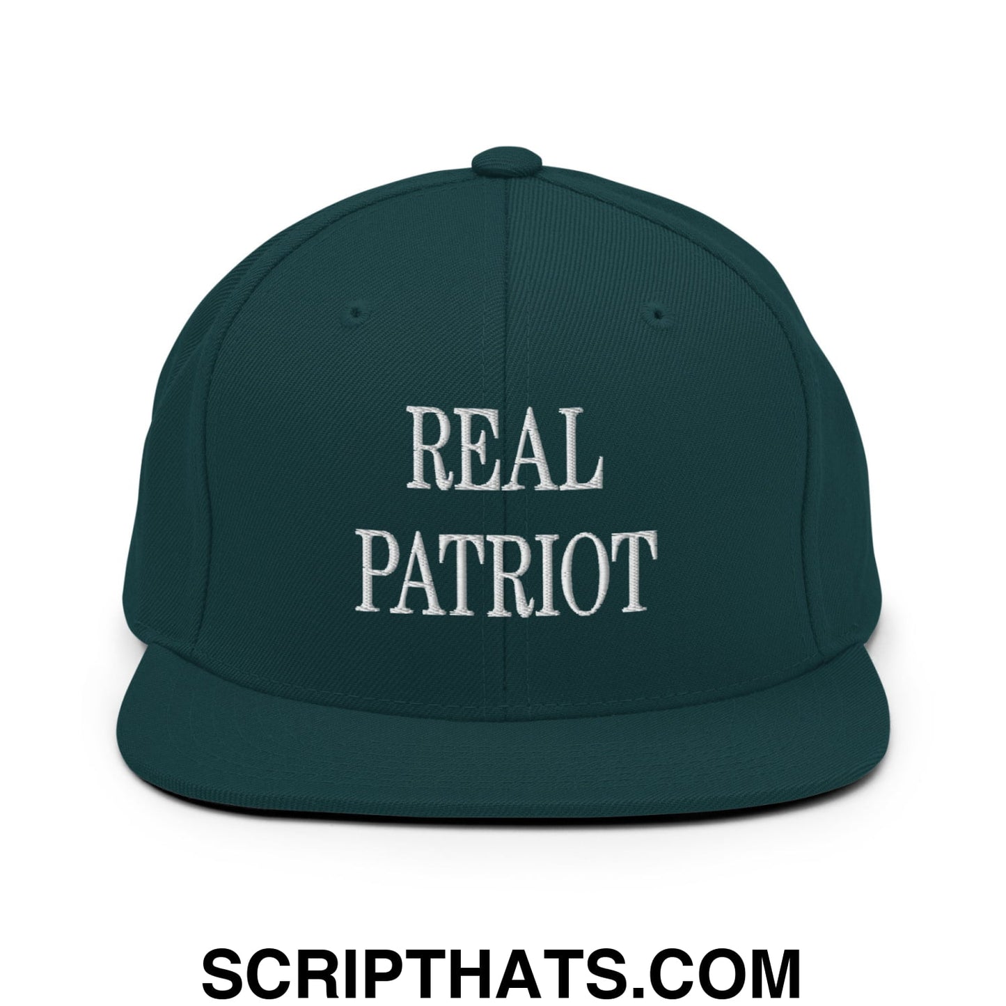 Real Patriot Embroidered Flat Bill Brim Snapback Hat Spruce