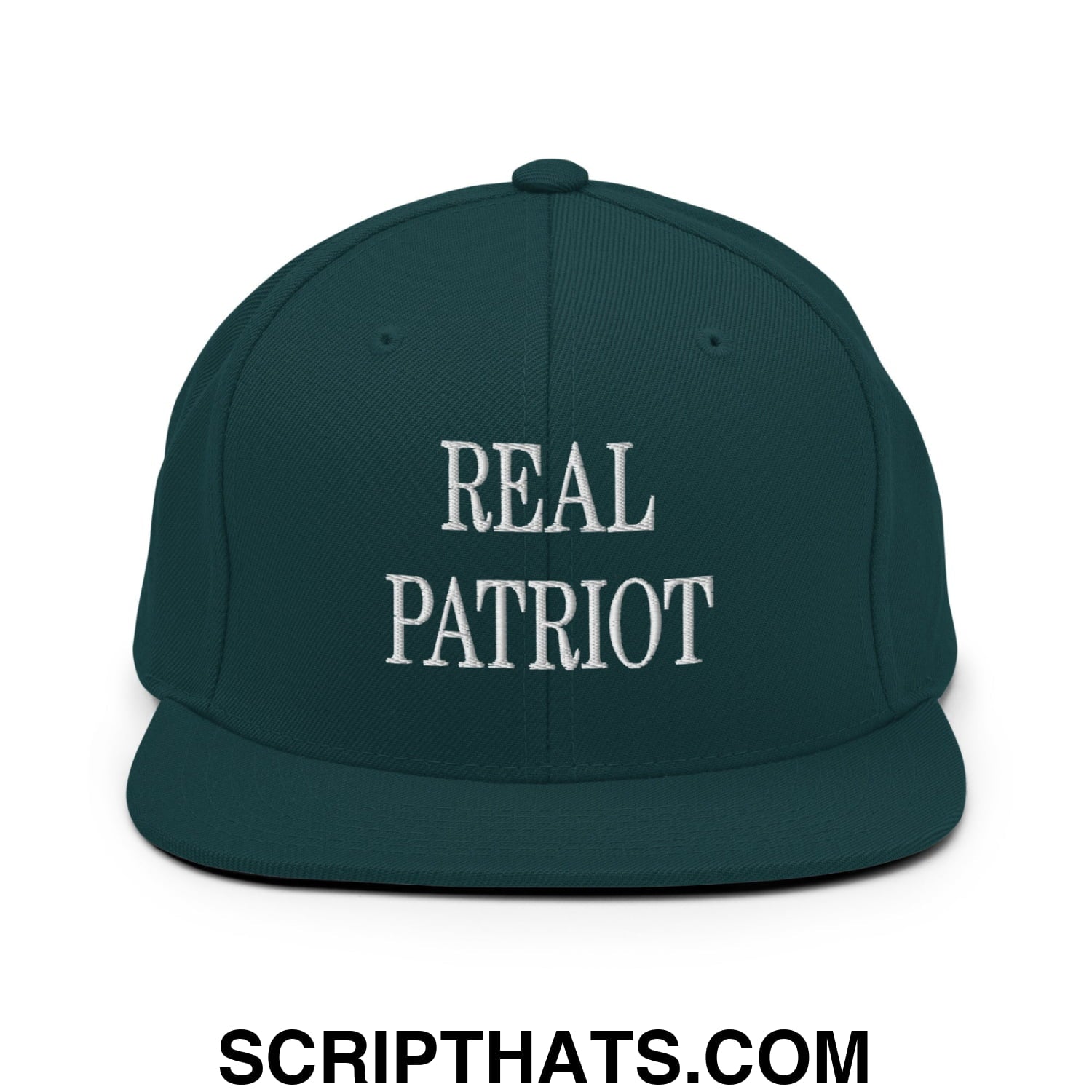 Real Patriot Embroidered Flat Bill Brim Snapback Hat Spruce
