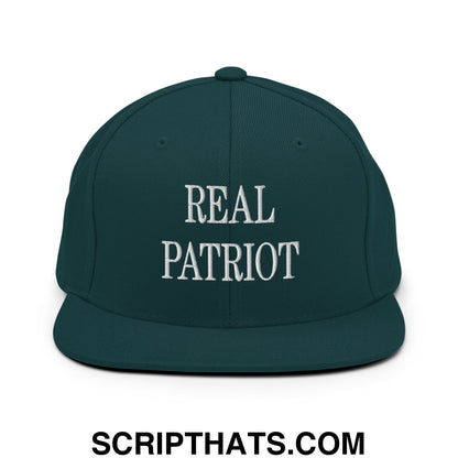 Real Patriot Embroidered Flat Bill Brim Snapback Hat Spruce