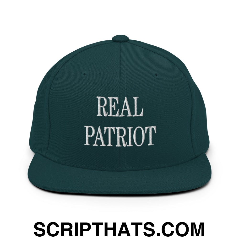 Real Patriot Embroidered Flat Bill Brim Snapback Hat Spruce