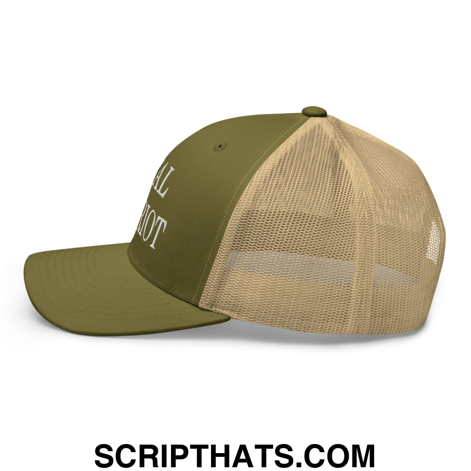 Real Patriot Embroidered Mesh Trucker Hat Moss Khaki