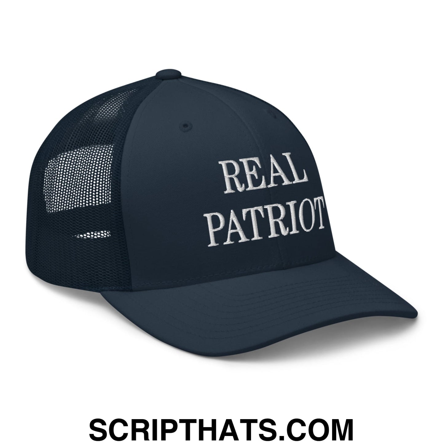 Real Patriot Embroidered Mesh Trucker Hat Navy