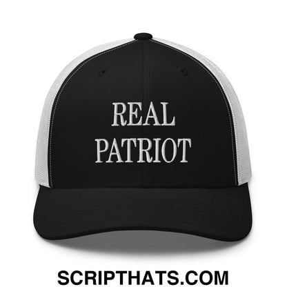 Real Patriot Embroidered Mesh Trucker Hat Black White