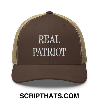 Real Patriot Embroidered Mesh Trucker Hat Brown Khaki