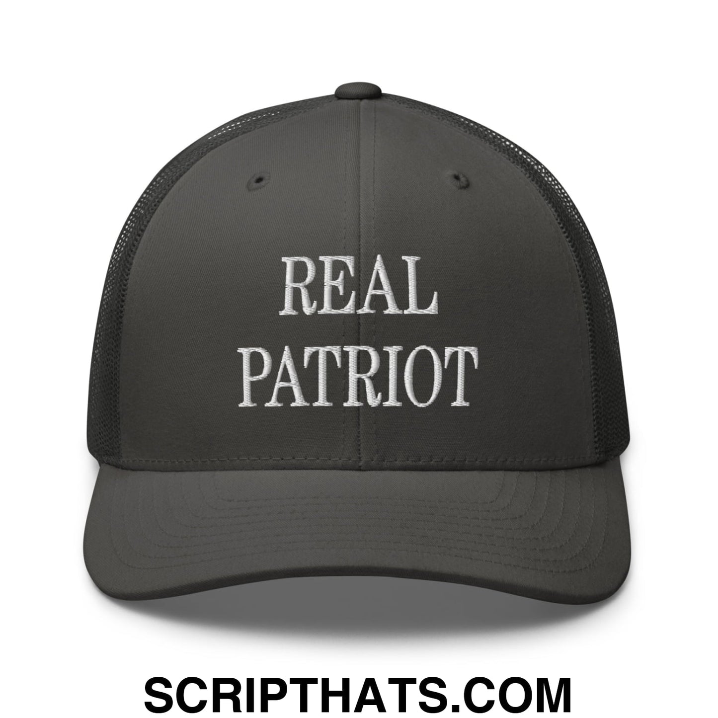 Real Patriot Embroidered Mesh Trucker Hat Charcoal