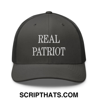 Real Patriot Embroidered Mesh Trucker Hat Charcoal