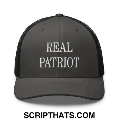 Real Patriot Embroidered Mesh Trucker Hat Charcoal Black