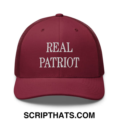 Real Patriot Embroidered Mesh Trucker Hat Cranberry