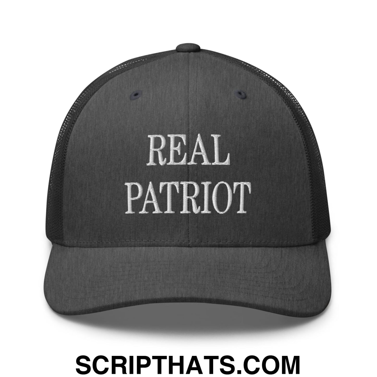 Real Patriot Embroidered Mesh Trucker Hat Dark Heather Gray