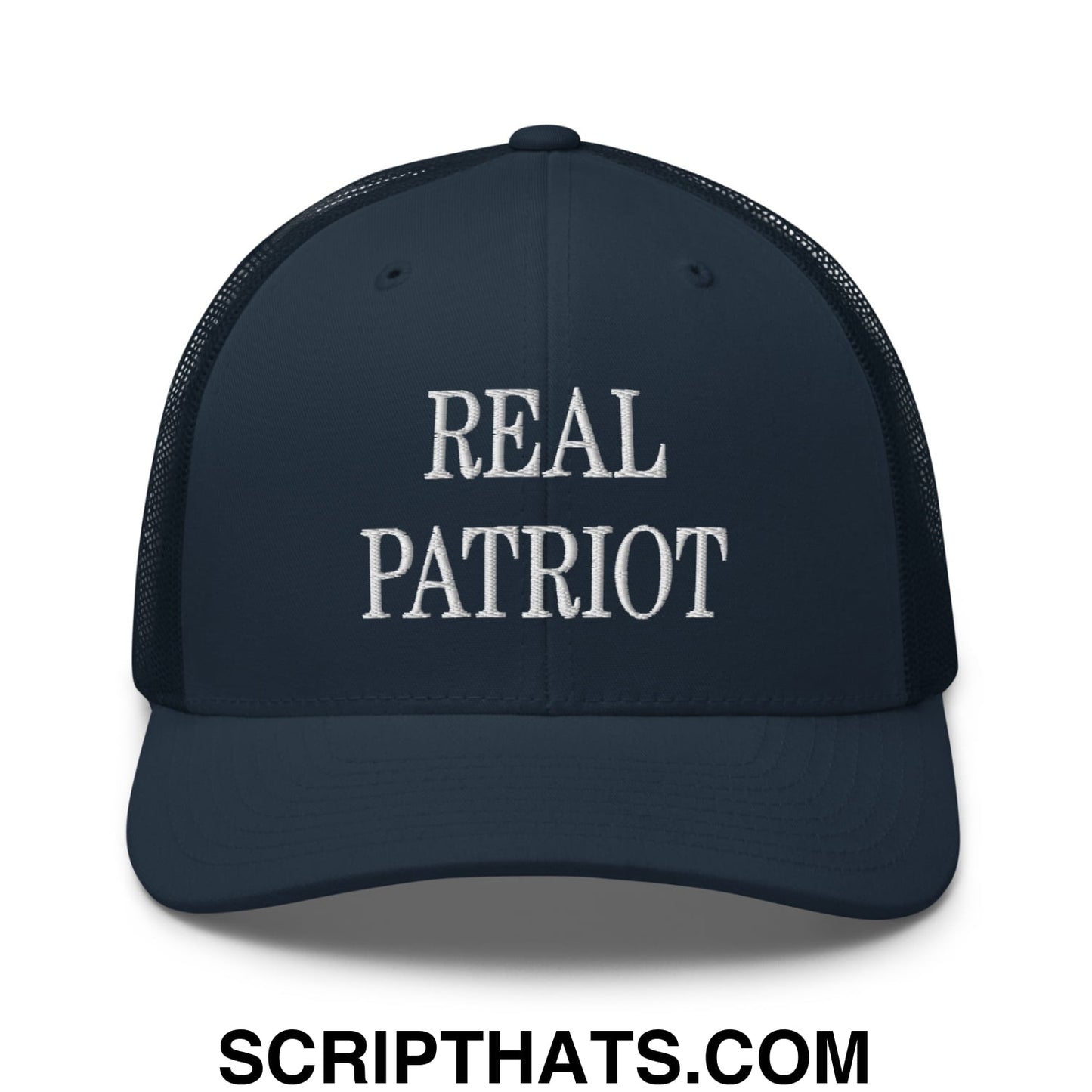 Real Patriot Embroidered Mesh Trucker Hat Navy