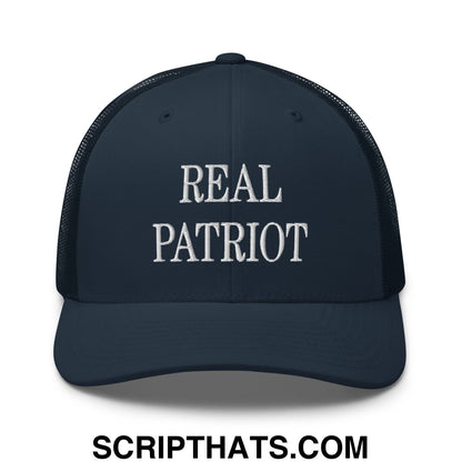 Real Patriot Embroidered Mesh Trucker Hat Navy