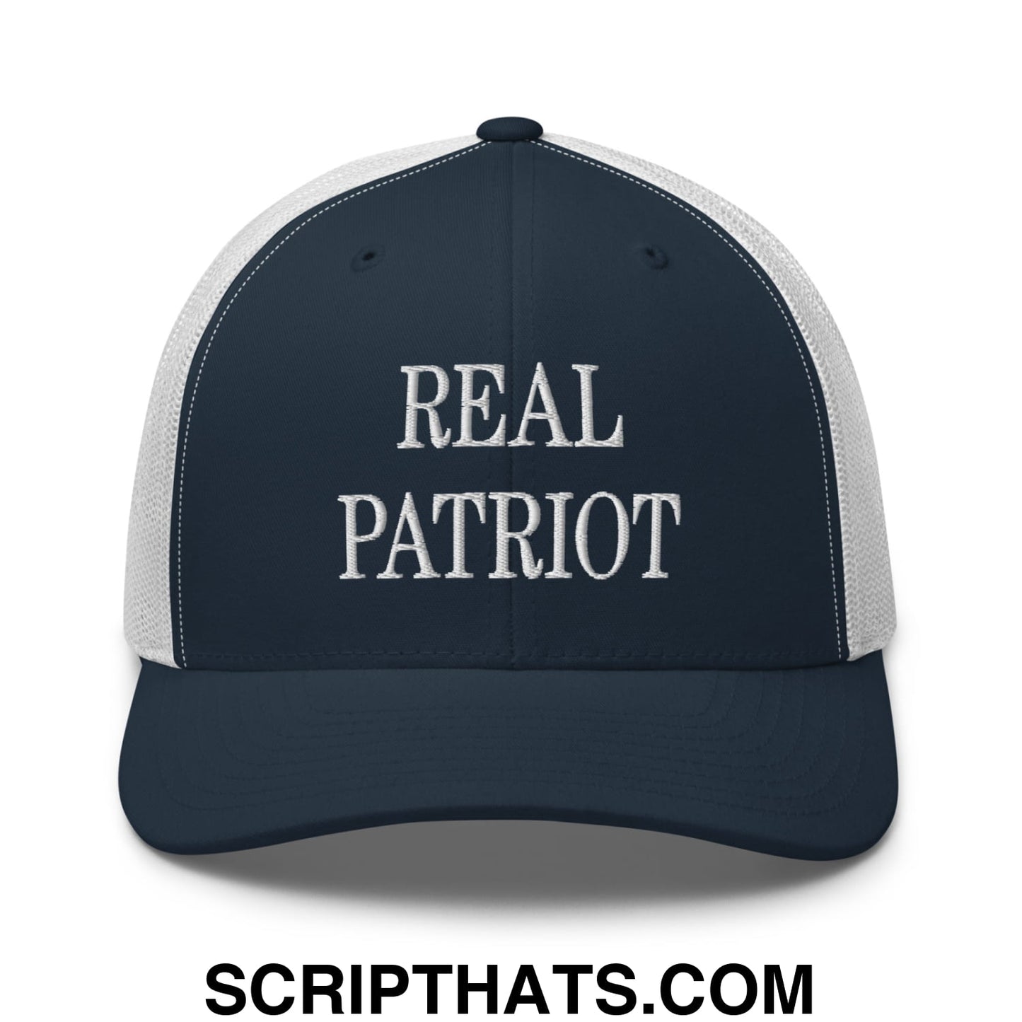 Real Patriot Embroidered Mesh Trucker Hat Navy White