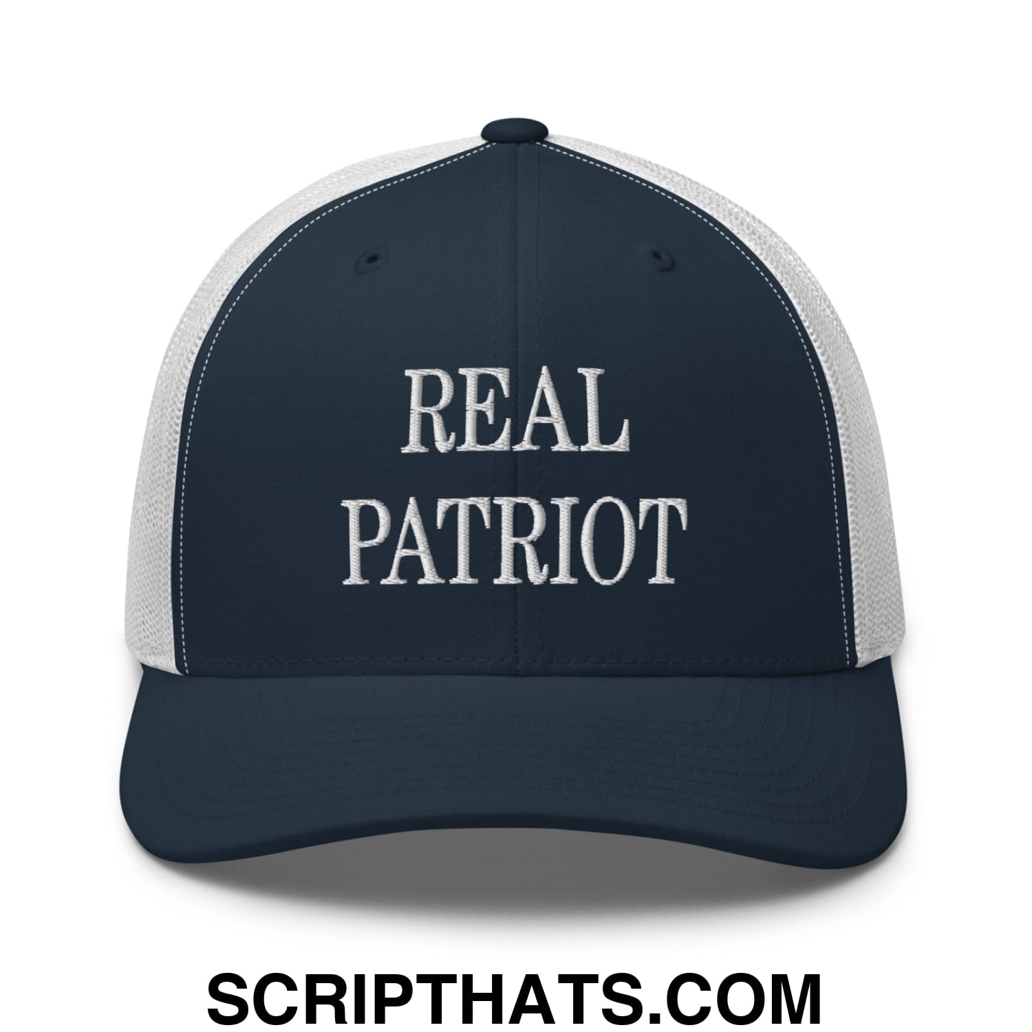 Real Patriot Embroidered Mesh Trucker Hat Navy White