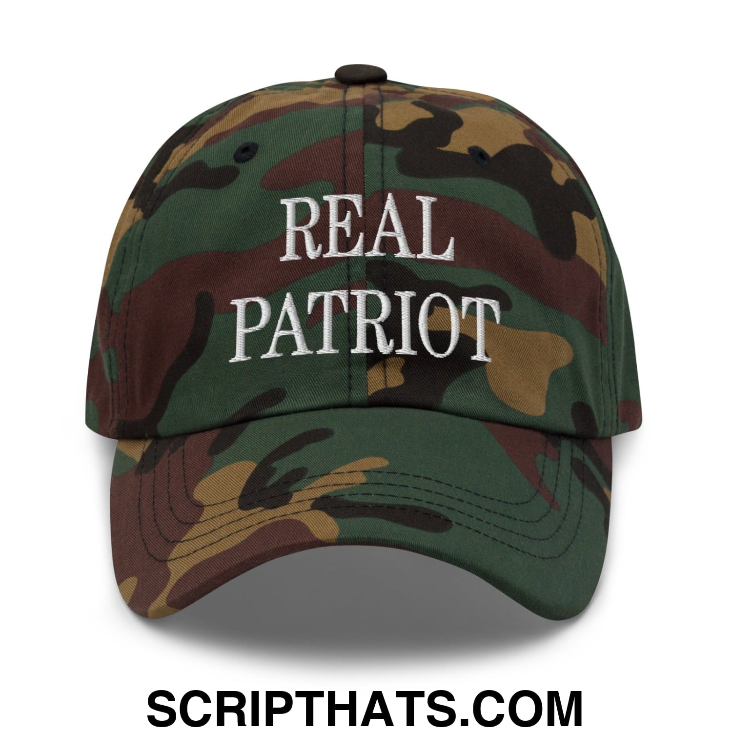 Real Patriot Embroidered Unstructured Dad Hat Green Camo